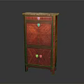 Red Wooden Cabinet With Marble Top Drawer And Golden Handles
