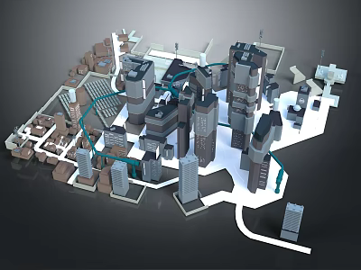 Future Architecture Urban Cityscape With Tall Modern Buildings And Green Connections 3d model
