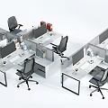 Modern Office Desks In Workspace With Partitions Office Chairs Monitors And Documents