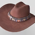 Brown Leather Cowboy Hat With Decorative Colorful Pattern Band And Metal Buckle