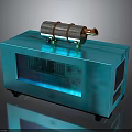 Blue Utility Vehicle With Silver Copper Pipes Transparent Front Window And Black Wheels