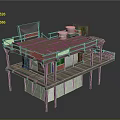 Wooden Stilt House with Upper Deck Featuring Hammock Water Bucket And Drying Clothes