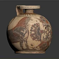 Traditional Clay Jar Sculpture With Painted Designs Rounded Shape And Lid