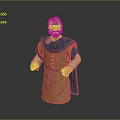 3D Character Model With Medieval Brown Robe Blue Cloak Brown Hair Beard And White Cuffs