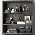 Modern Wardrobe With Shelves Drawers And Stored Books Headphones Camera Decorative Balls