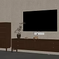 Modern Living Room With Black Flat Screen TV Brown TV Stand And Chest Of Drawers
