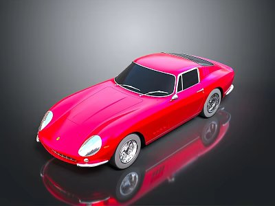 Red Classic Sports Car With Sleek Body Black Roof And Silver Wheels On Reflective Surface 3d model
