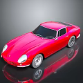 Red Classic Sports Car With Sleek Body Black Roof And Silver Wheels On Reflective Surface
