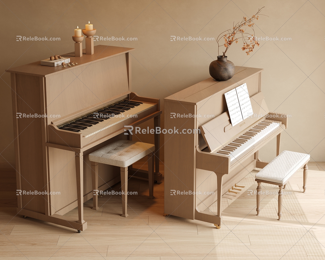 Solid Wood Piano Silent Piano Candle Silent Flower Piano Musical Instrument 3d model