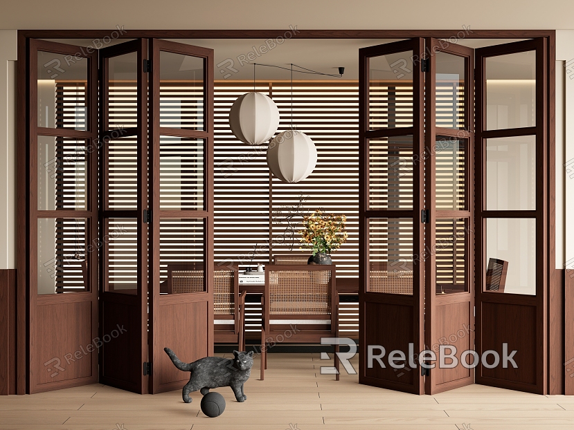 Quiet ancient folding door multi-link sliding door glass sliding door dining table and chair venetian blinds model