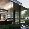 Modern Residential Landscape Design With Green Trees Lawn And Outdoor Courtyard Area