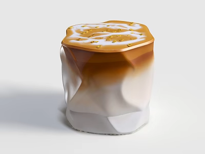 Layered Coffee Beverage in Hexagonal Prism Cup with Milk Foam and Golden Powder 3d model