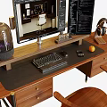 Modern Wooden Desk With Monitor Vase Lamp Drawers And Matching Chair