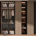 Modern Wardrobe Design With Glass Doors Wooden Panels Hanging Rods And Storage Drawers