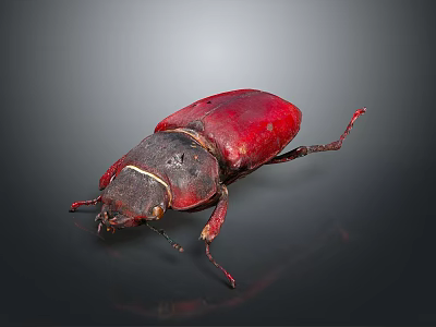 Shiny Red And Black Beetle With Dark Head And Legs On Dark Background 3d model