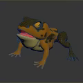 3D Reptile Model with Orange Brown Skin Yellow Belly Red Mouth Standing on Gray Background