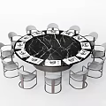 Modern Round Dining Table Set with Black Marble Top and Gray Metal Leg Chairs
