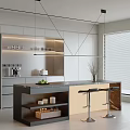 Modern Kitchen Interior Design Featuring Spacious Island Counter With Cabinets And Bar Stools 3d model