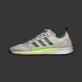 Gray Sporty Sneakers With Green Yellow Stripes And Gray Laces For Casual Style