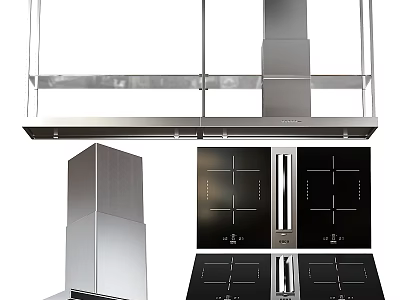 Modern Stainless Steel Kitchen Appliances With Range Hood And Black Glass Cooktop 3d model