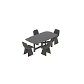 Modern Dining Table Set With Upholstered Gray Chairs And Sleek Black Rectangular Table 3d model
