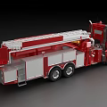 Large Red Fire Truck With Extended Rescue Ladder For Emergency Services