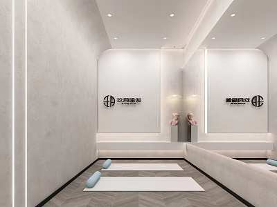 Modern Fitness Studio Interior With Yoga Mats Mirrored Walls And Bright Lighting 3d model
