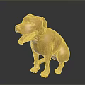 Detailed Shiny Golden Dog Statue Sitting On Reflective Black Surface