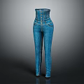 Blue High Waist Corset Design Denim Jeans With Slim Fit Long Pants