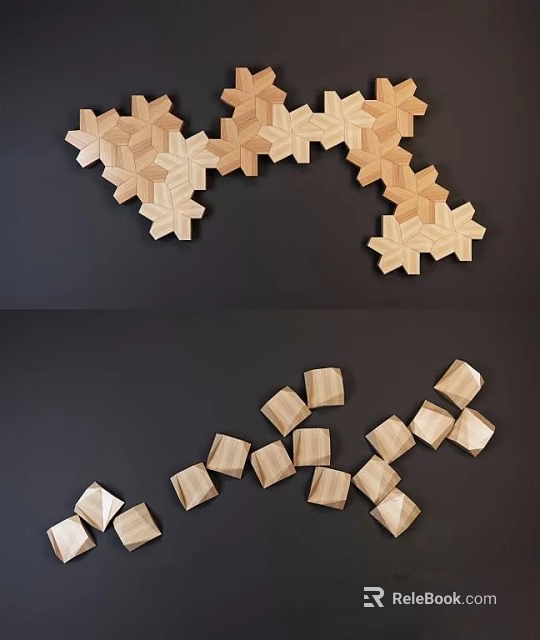 Modern Wooden Geometric Wall Decor With Interlocking Star And Cube Shapes Design 3d model
