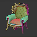 Vintage Green Chair With Ornate Wooden Frame Tufted Upholstery And Armrests