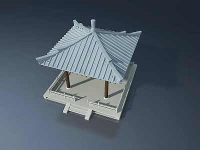 Traditional Pavilion Structure With Flat Open Doors And Wooden Columns Design 3d model