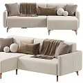 Modern Sectional Sofa With Soft Fabric Pillows Throw Blanket And Neutral Tones 3d model