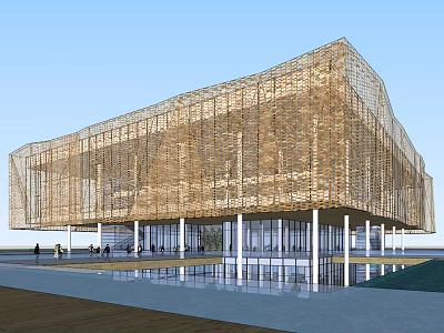 Modern Industrial Park Architectural Design With Unique Grid Facade And Reflective Pool 3d model