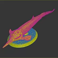 Detailed Fish Model with Long Snout Slender Body and Textured Surface on White Base