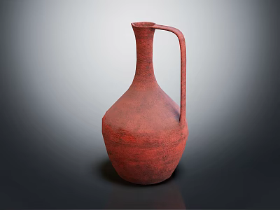 Rustic Red Terracotta Pitcher With Long Handle And Textured Surface On Dark Background 3d model
