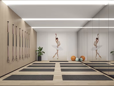 Fitness Studio With Yoga Mats Ballerina Mirrors And Resistance Bands 3d model