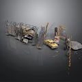 Tactical Scenario Components With Barbed Wire Fence Abandoned Vehicles And Roadblocks