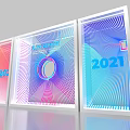 Colorful Photo Check In Spot With Three Display Boards And 2021 Geometric Patterns