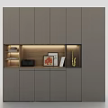 Modern Entryway Cabinet Sideboard With Gray Cabinetry Open Storage Built In Lighting And Decorative Items