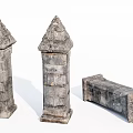 Ancient Stone Pillars With Conical Tops And Rectangular Block Structure