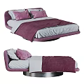 Modern Purple Double Bed With Soft Pillows Cozy Comforter And Sleek Frame 3d model