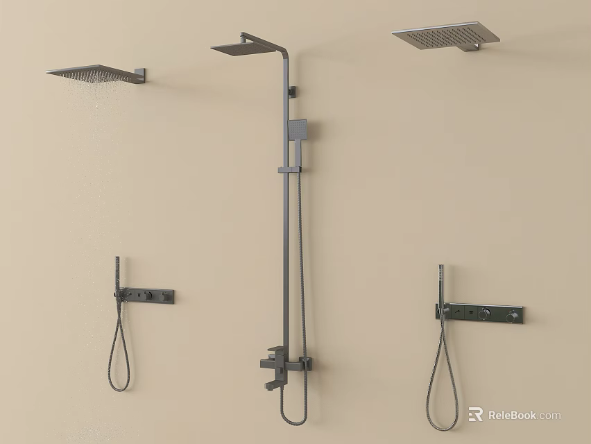 Modern Wall Mounted Shower System With Overhead Head And Handheld Sprayer 3d model