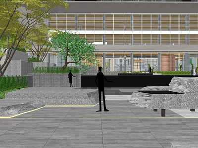 Modern Garden Landscape with Modern Building Stone Pathways and Greenery 3d model