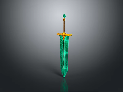 Green Blade Sword With Golden Hilt Brown Handle And Decorative Gemstone Design For Fantasy Weapon 3d model