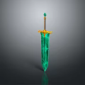 Green Blade Sword With Golden Hilt Brown Handle And Decorative Gemstone Design For Fantasy Weapon
