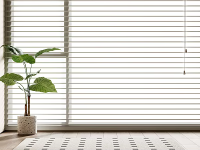 White Window Blinds In Bright Room With Green Plant And Light Floor 3d model