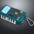 Teal Portable Electronic Musical Instrument with Keyboard Control Panel Wave Display Knobs and Carabiner Clip