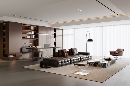 Modern Italian Living Room Modern Living Room Horizontal Hall Sofa Coffee Table Combination Desk and Chair Combination Bookcase Leather Sofa Without Main Lamp Living Room Lawrence Sofa 3d model