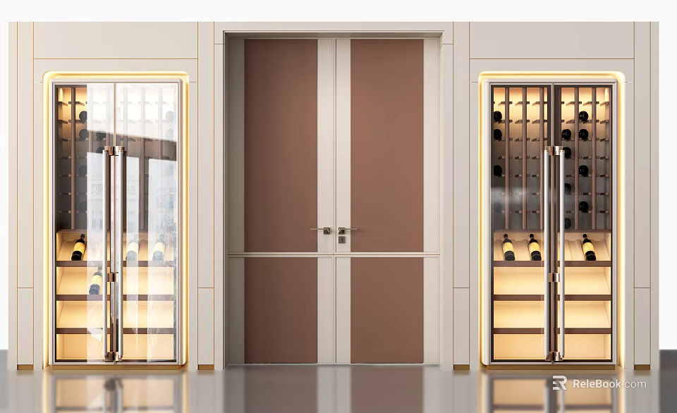 Modern Wine Cabinet With Glass Doors Interior Lighting And Wine Bottle Storage Metal Frame Design 3d model 